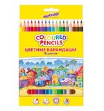 Карандаши цветные ЮНЛАНДИЯ "ДОМИКИ", 18 цветов, классические, пластиковые, грифель мягкий 3 мм, 181837