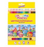 Карандаши цветные ЮНЛАНДИЯ "ДОМИКИ", 36 цветов, классические, пластиковые, грифель мягкий 3 мм, 181839