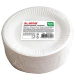 Тарелка одноразовая бумажная 180 мм, 100 штук, СТАНДАРТ, жиростойкая ламинированная, LAIMA, 608085