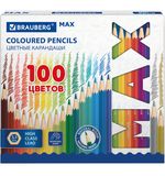 Карандаши цветные супермягкие яркие классические BRAUBERG MAX, 100 цветов, грифель 3,3 мм, 181862