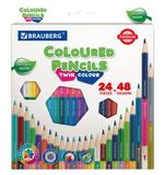 Карандаши цветные мягкие двусторонние BRAUBERG PREMIUM TWIN COLOUR, 24 штуки, 48 цветов, 181875