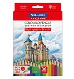Карандаши цветные мягкие BRAUBERG АКАДЕМИЯ, 36 цветов, шестигранные, грифель 3 мм, 181867