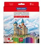 Карандаши цветные мягкие BRAUBERG АКАДЕМИЯ, 24 цвета, шестигранные, грифель 3 мм, 181866