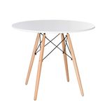 Стол обеденный BRABIX "Eames T-01", круглый диаметр 80 см, опоры дерево, пластик белый, 532633