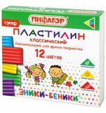 Пластилин классический ПИФАГОР "ЭНИКИ-БЕНИКИ СУПЕР", 12 цветов, 120 г, стек, 106505
