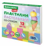 Пластилин классический пастельные цвета BRAUBERG KIDS, 12 цветов, 180 грамм, стек, 106681