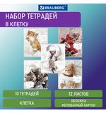 Тетради 12 л. КОМПЛЕКТ 10 шт. BRAUBERG, клетка, обложка картон, ПИТОМЦЫ, 106663
