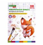 Бумага для акварели БОЛЬШАЯ А3 в папке, 20 л., 200 г/м2, индивидуальная упаковка, BRAUBERG KIDS, "Лисичка", 115155