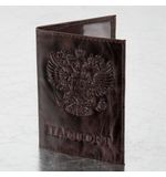 Обложка для паспорта натуральная кожа пулап, 3D герб + тиснение "ПАСПОРТ", темно-коричневая, BRAUBERG, 238194