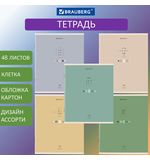 Тетрадь А5 48 л. BRAUBERG скоба, клетка, обложка картон, "Natural", 404359