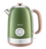 Чайник KITFORT КТ-6110, 1,7 л, 2200 Вт, закрытый нагревательный элемент, сталь, зеленый/бежевый