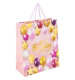 Пакет подарочный 26,5x12,7x33 см ЗОЛОТАЯ СКАЗКА "Happy Birthday", фольга, розовый, 608238