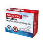 Скрепки большие EXTRA BRAUBERG 50 мм никелированные 50 штук, 271314