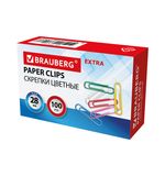 Скрепки EXTRA BRAUBERG 28 мм цветные 100 штук, 271313