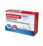 Скрепки EXTRA BRAUBERG 28 мм никелированные 100 штук, 271312