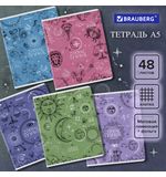 Тетрадь А5 48л. BRAUBERG скоба, клетка, матовая ламинация, фольга, ДИЗАЙН_1, код_1С, 404369