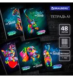 Тетрадь А5 48л. BRAUBERG скоба, клетка, матовая ламинация, выборочный лак, ДИЗАЙН_2,, 404374