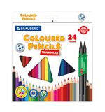 Карандаши цветные пластиковые BRAUBERG PREMIUM 24 цвета + 2 чернографитных карандаша, трехгранный корпус, грифель 3 мм, 181937