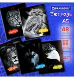 Тетрадь А5, 48 л., BRAUBERG, скоба, клетка, выборочный лак, "Wild eyes", 404343