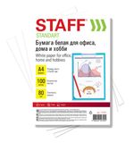 Бумага белая А4, 80г/м2, 100л, STAFF СТАНДАРТ для офиса, дома и хобби, Россия, 146% (CIE), 115351