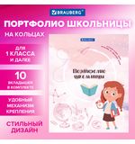 Папка-портфолио школьника, А4, 4 кольца, 20 файлов, 10 вкладышей, 7БЦ, ДЕВОЧКА, BRAUB, 115239