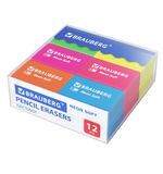 Ластики BRAUBERG NEON SOFT НАБОР 12 штук, размер ластика 31*20*10мм, экологичный ПВХ, 271339