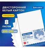 Картон белый А4 МЕЛОВАННЫЙ EXTRA (белый оборот), 8 листов, в пленке, BRAUBERG, 200х280 мм, 115491