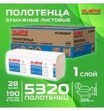 Полотенца бумажные 190 шт., КОМПЛЕКТ 28 пачек, LAIMA ECONOMY (H2), Z-сложение, натуральный цвет, 22,5х20,5 см, 115360
