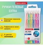 Ручки гелевые НЕОН BRAUBERG "EXTRA", НАБОР 6 ЦВЕТОВ, узел 0,7 мм, линия 0,35 мм, 143911