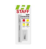 Нож макетный (скальпель) STAFF, 11 лезвий в комплекте, металлический корпус, блистер, 238257