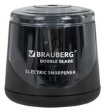 Точилка электрическая BRAUBERG DOUBLE BLADE BLACK, двойное лезвие, питание от 2 батареек АА, 271336