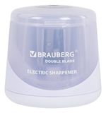 Точилка электрическая BRAUBERG DOUBLE BLADE WHITE, двойное лезвие, питание от 2 батареек, 271337