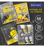 Тетрадь А5 48 л. BRAUBERG, гребень, клетка, обложка картон, "Urban Style" (4 вида в спайке), 404338