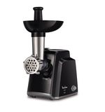 Мясорубка MOULINEX ME105830, 1400 Вт, производительность 1,7 кг/мин, 2 насадки, реверс, пластик, черная, 1510001079