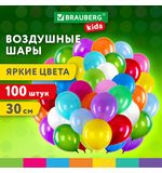 Шары воздушные 30 см, 100 штук, "ЯРКИЕ ЦВЕТА", ассорти, BRAUBERG KIDS, 591872