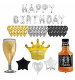 Шары воздушные НАБОР ДЛЯ ДЕКОРА "Happy Birthday", 52 шара, серебро/золото/черный, BRAUBERG, 591898