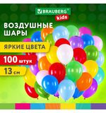 Шары воздушные маленькие 13 см, 100 штук, "ЯРКИЕ ЦВЕТА", ассорти, BRAUBERG KIDS, 591874