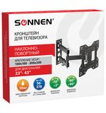 Кронштейн-крепление для ТВ настенный, до 30 кг. VESA 100х100-200х200, 23"-43", черный, SONNEN, 455947