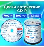 Диски CD-R CROMEX 700Mb 52x Cake Box (упаковка на шпиле), КОМПЛЕКТ 100 шт., 513778