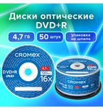 Диски DVD+R (плюс) CROMEX 4,7Gb 16x Cake Box (упаковка на шпиле), КОМПЛЕКТ 50 шт., 513775