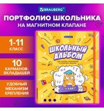 Папка-портфолио школьника, А4, ШКОЛЬНЫЙ АЛЬБОМ, 10 вкладышей, магнитный клапан 7БЦ, BRAUBERG, 115242