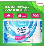 Полотенца бумажные 3-х слойные, 4 рулона по 11 м (отрыв 1/2 листа), LAIMA Deluxe, 100% целлюлоза, 115400