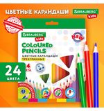 Карандаши цветные BRAUBERG KIDS NEW, 24 цвета, трехгранный корпус, грифель 3 мм, 182002