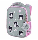 Ранец BRAUBERG LIGHT, 1 отделение, с брелоком, "Cat patches", плюшевые нашивки, 36х26х13 см, 272030