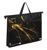 Папка для рисунков и чертежей с ручками BRAUBERG А3, пластик, молния сверху, "Black&gold marble", 272232