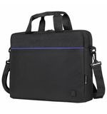 Сумка портфель BRAUBERG PRACTICAL с отделением для ноутбука 15,6", Blue line, черная, 29х40х7 см, 272603