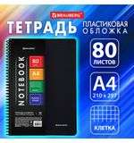 Тетрадь А4 80 л. BRAUBERG "Metropolis", спираль пластиковая, клетка, обложка пластик, ЧЕРНЫЙ, 404742