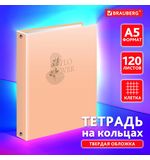 Тетрадь на кольцах А5 175х215 мм, 120 листов, твердый картон, клетка, BRAUBERG, "Pastel Flower", 404710