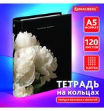 Тетрадь на кольцах А5 175х215 мм, 120 листов, твердый картон, фольга, клетка, BRAUBERG, "Bloom", 404721