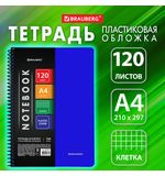 Тетрадь А4 120 л. BRAUBERG "Metropolis", спираль пластиковая, клетка, обложка пластик, СИНИЙ, 404739